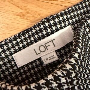 LOFT Black & White Houndstooth Knit Stretch Pull-On Wide Leg Pants LP